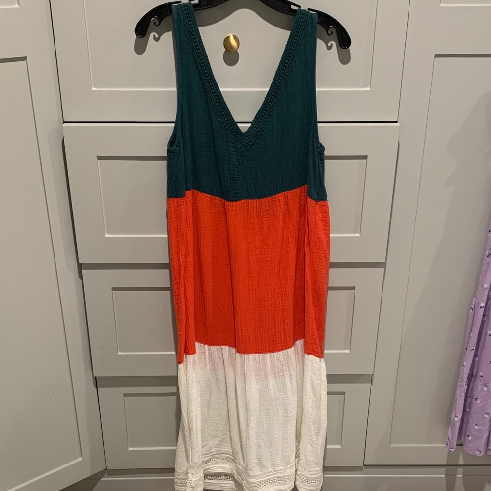 Colorblock Sleeveless Maxi Dress - red, white and blue